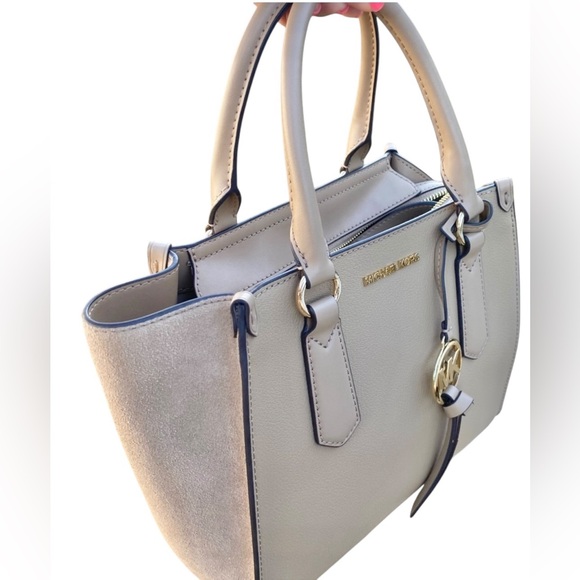 MICHAEL KORS Kris Medium Leather Satchel purse handbag TAN BROWN - Picture 2 of 11